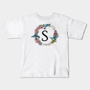 Monogram Frame Hummingbirds Letter S Kids T-Shirt